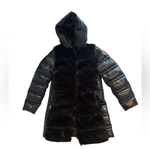 SAVE THE DUCK Black Puffer Coat with Faux Fur